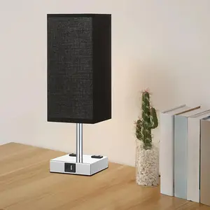 Bedside Lamp with USB Port, Touch Control Table Lamp for Bedroom, Wood 3 Ways Dimmable Nightstand Lamp with Round Flaxen Fabric Shade for Living Room, Dorm, Home Office