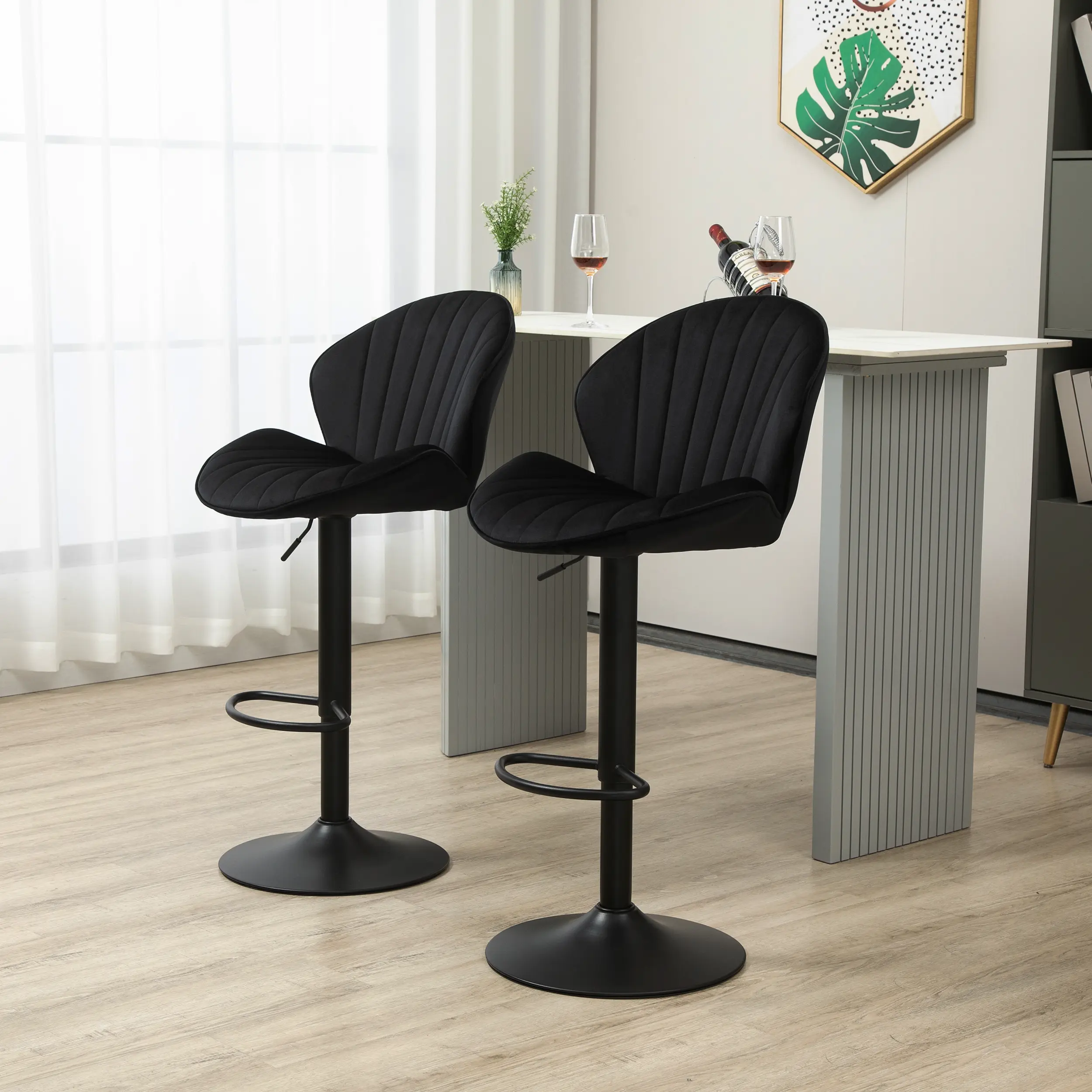 【Deals for You Days】Swivel Bar Stools Set of 2, Modern Upholstered Velvet Bar Stools, Adjustable Height Bar Chairs with Back and Footrest, Ideal for Kitchen Island, Bar, Living Room and Salon