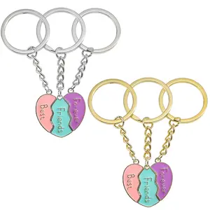 BFF Necklace for 3 Best Friend Keychain Heart Broken Stitching Keychain3 Person Friendship Keychain