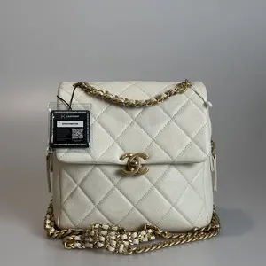 Pre-owned CHANEL Leather Backpack Ado Light Beige Quilted Caviar with Gold tone CC & Woven Chain Strap 63747423
