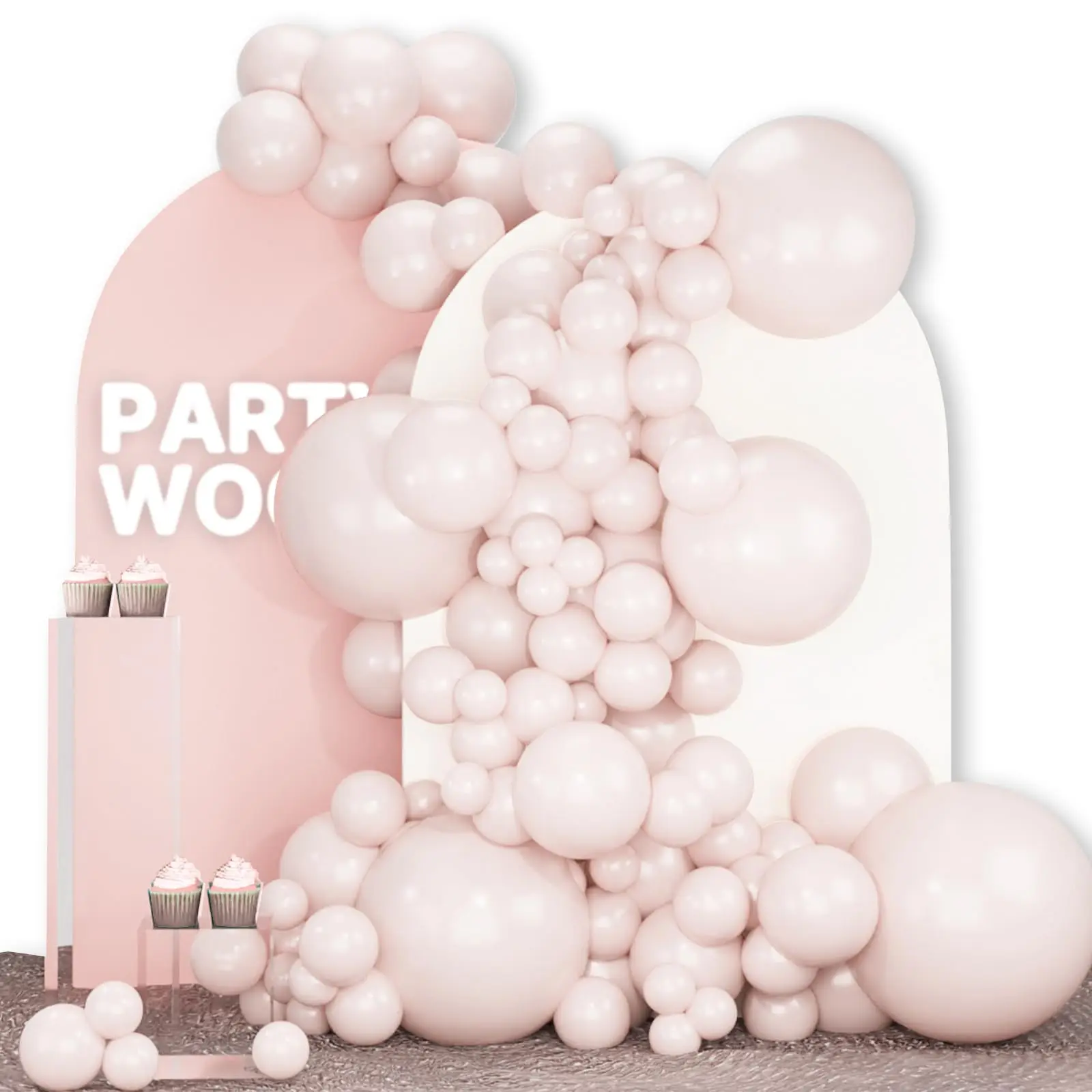 PartyWoo 140pcs Round Beige Rubber Decorative Balloon Arch Kit - 18/12/10/5in Boho Cream Ivory Neutral Sizes, Hand-Operated Pump, Float Included, for Wedding, Birthday Theme Festive Decor (Balloon Clusters Compatible) White-F60, Decorative Balloons Balloo