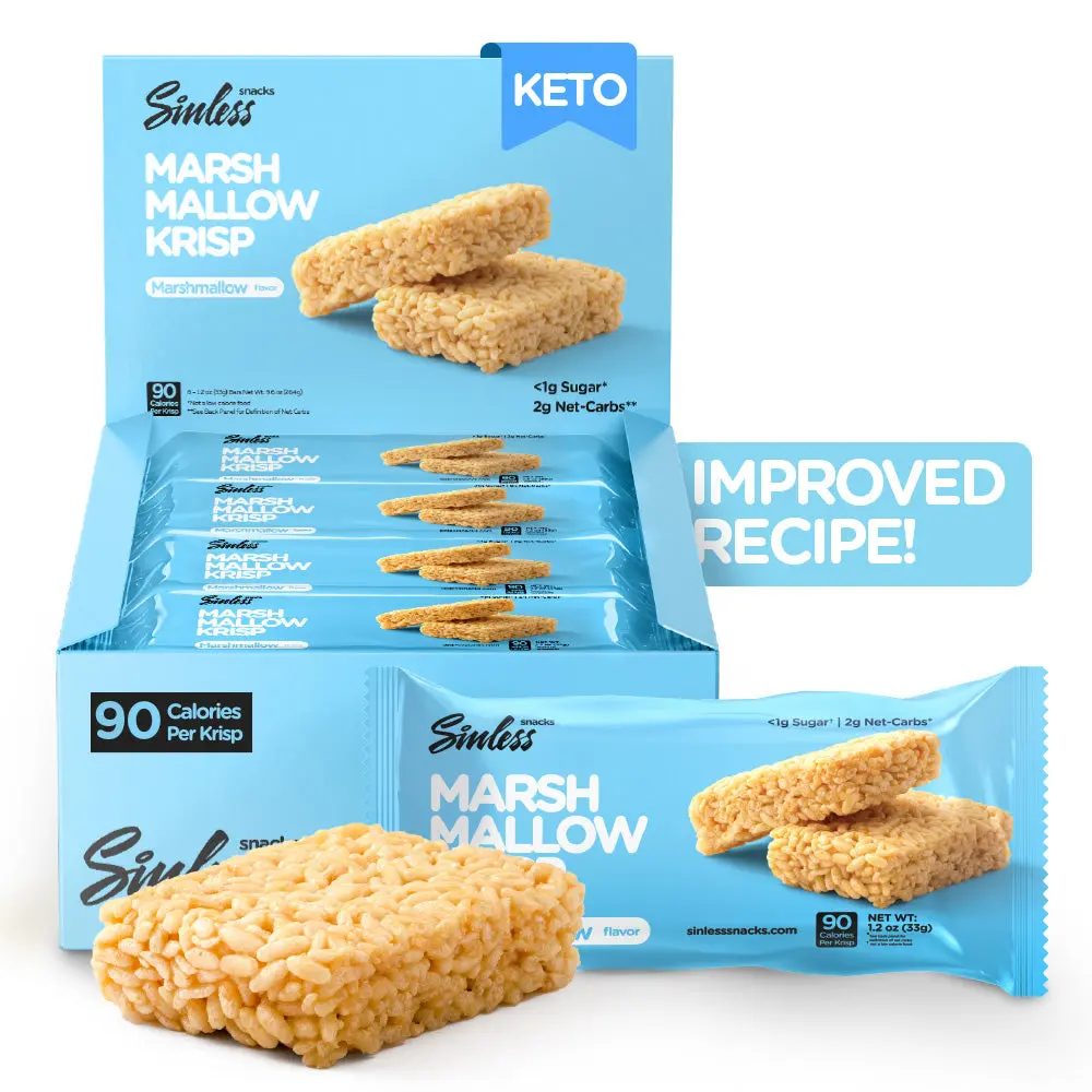 Sinless Snacks Marshmallow Krisp Protein Bar – 10g Protein, 90 Cal, 2g Net Carbs, Sugar Free & Gluten Free – Keto Rice Crispy Treat