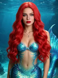 Mermaid Wig, Heat-Resistant Synthetic Hair, 28 Inch Center Part Wavy Curl, Perfect for Girls' Daily Parties and Halloween