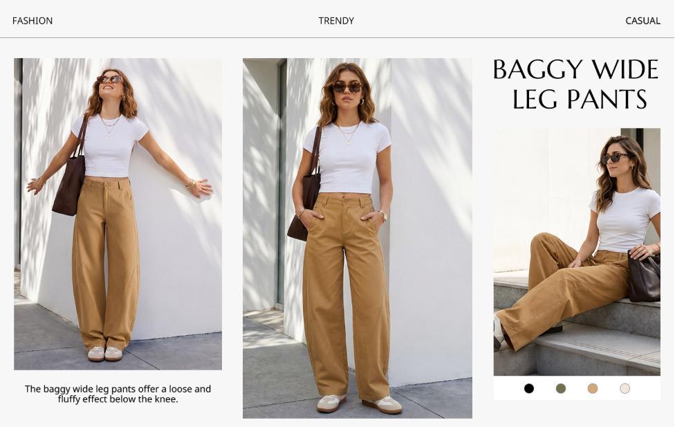 Cicy Bell Womens Barrel Wide Leg Pants Baggy High Waisted Palazzo Trousers | Chino Pants, Elastic Waisted, Trendy Casual, Four Pockets
