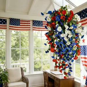 New Patriotic Hanging Flower Basket Celebrating America's 250th Anniversary, Blue Festival Party Decor, Wall and Garden Decoration