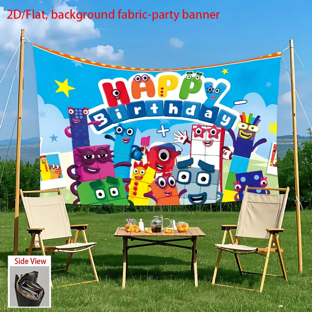 2D Flat Banner 1pc Cartoon Number Character Birthday Party Banners, Multifunctional Polyester Wall Decor, Fun Colorful Design