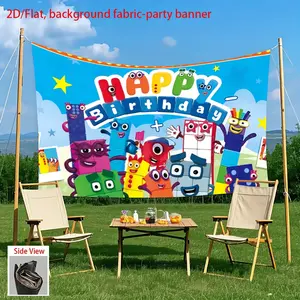 2D Flat Banner 1pc Cartoon Number Character Birthday Party Banners, Multifunctional Polyester Wall Decor, Fun Colorful Design