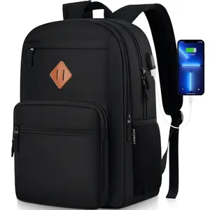 15.6" Laptop Backpack Waterproof with USB Charging Port Headphone Jack Luggage Strap Multiple Compartments for School Work Travel Durable Nylon Laptop Backpack with 3 Roomy Compartments & Luggage Strap for Business Trip