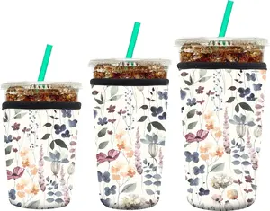 3 Pack  Neoprene Insulator Sleeve for Iced Coffee Cups, Funny Coffee Cup Sleeves for 16-32oz Coffee cups, Cute Drink Sleeve for Cold Hot Beverages Boho Floral