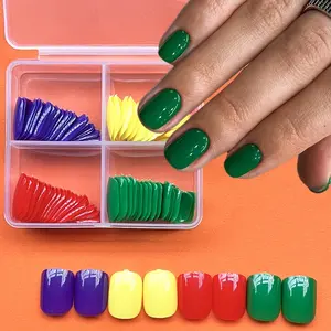 96Pcs Mixed Color Square Glossy Nail Tips | Vibrant Red, Gentle Purple, Lively Peacock Green, Easy to Apply and, Reusable, Ideal for Festivals and Daily Use