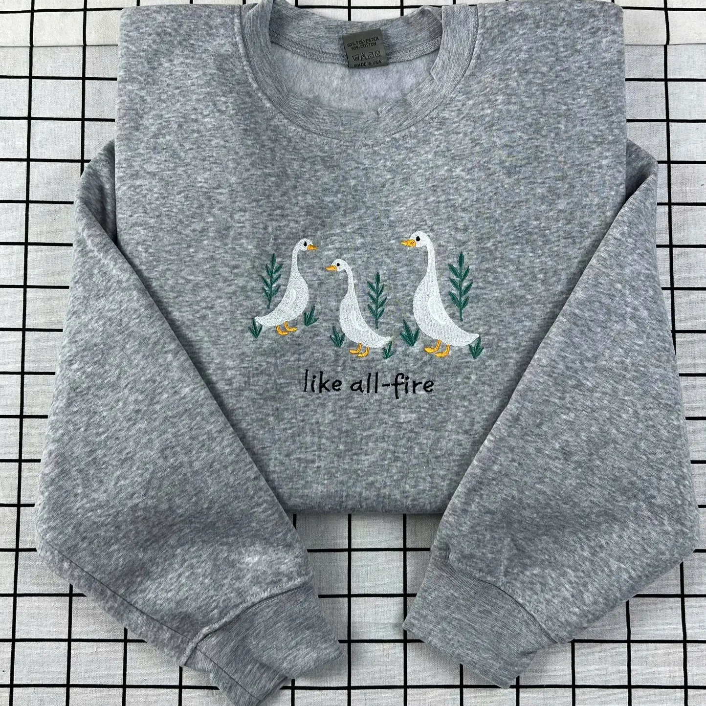 Like All Fire Goose Embroidered Sweatshirt Sweatshirt, Goose Shirt, Cute Goose, Sunrise on the Reaping, The Hunger Games, Suzanne Collins