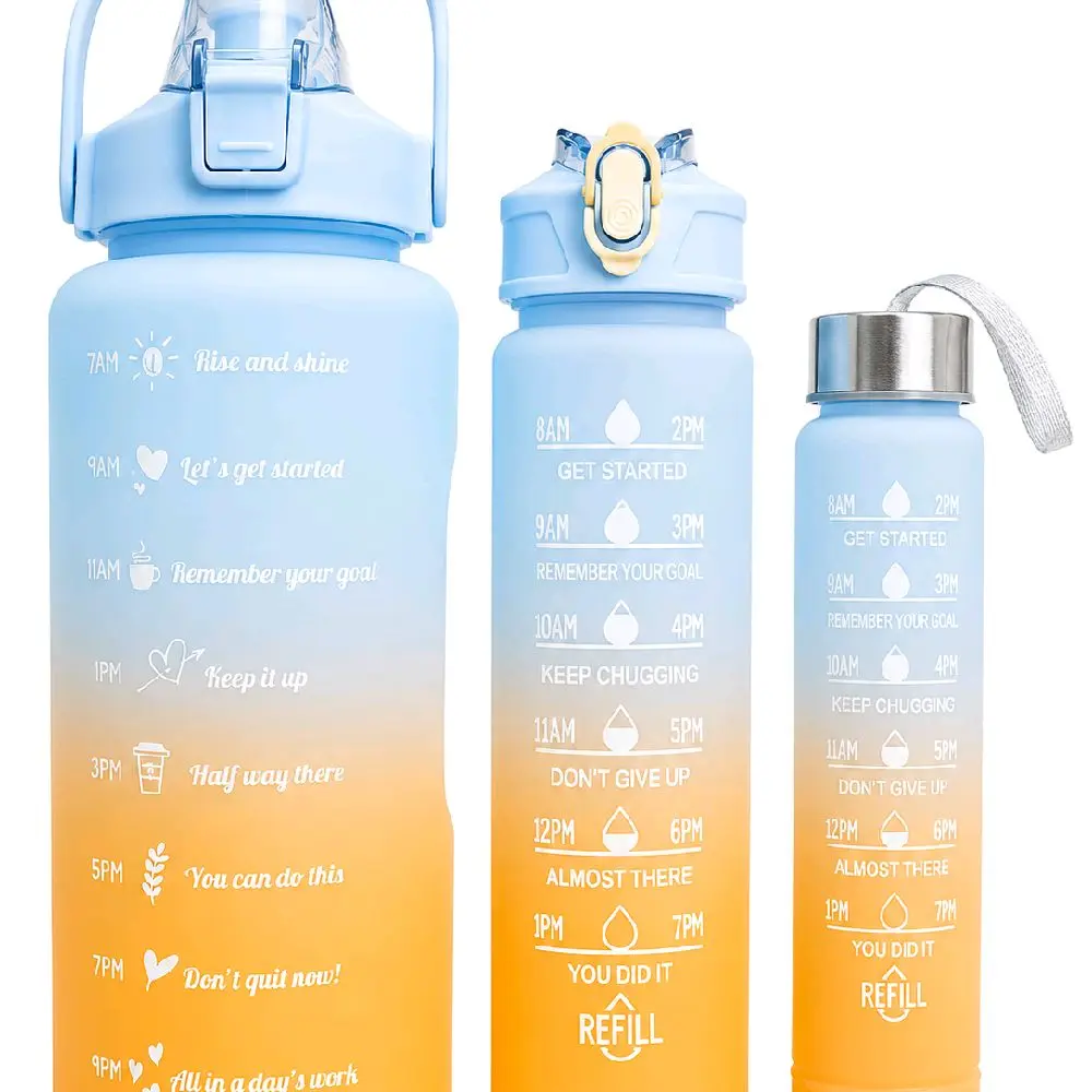 3-in-1 Reusable Washable Motivational Water Bottle with Time Markers, 32 oz-900 ml-300 ml Capacity for Home Organization (Home Supplies Storage Bottle)