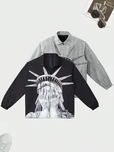 Men's Graphic Print Zip Up Jacket, Casual Fitted Jacket, Regular Fit Casual Long Sleeve Outerwear for Spring & Fall, Fashion Men's Clothes for Daily Wear