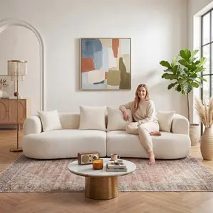 122-inch boneless cloud sofa, includes cushions, curved 4-seater foam sofa, shipped in a compressed box, no assembly required, ideal for living rooms, apartments, and offices Semi PU PVC Modern Set Velvet Flannelette Corner Brown Stripe Luxury Recliner