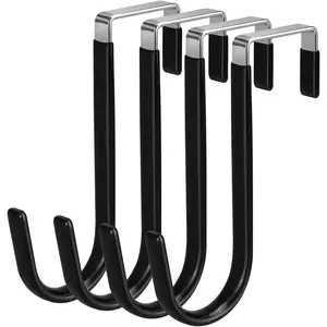 4 Pack Over The Door Hook, Door Hooks, Black Rubber Surface  Scratche Door Hanger Hooks for Bathroom, Living Room, Kitchen, Hanging Clothes, Towels, Bags(4 Pack Black)