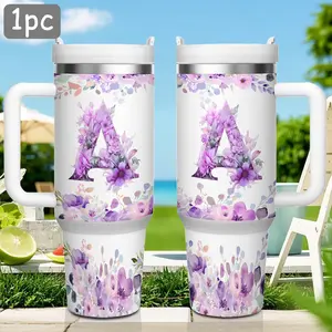1 pc 40 oz Multicolor A-Z Letter Design, Double Wall Insulated Stainless Steel Leakproof Tumbler With Handle, With Lid And Straw, Keep Warm 12h Ice 24h, Insulated, Wide Mouth, Home Kitchen Office Use, Insulated Cups, Gift for Besties, Mom or Mothers'Day