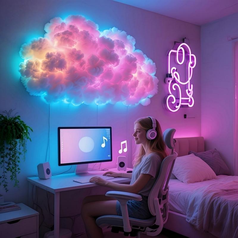 3D Thunder Cloud LED Night Light, Music Sync, Bedroom Game Room Party, USB Powered, Wall Ceiling Mount, Dreamy Ambiance Lighting