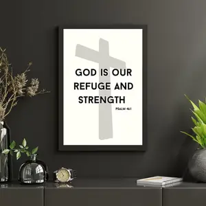 God Is Our Refuge and Strength Psalm 461 Christian Wall Art - Bible Verse Poster - Inspirational Faith Print - Cross poster