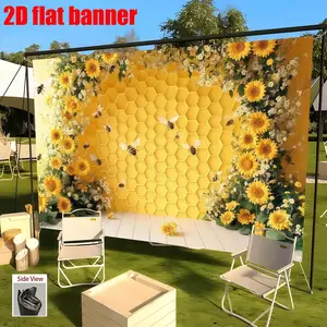 Spring Sunflower and Bee Hive Photography Background Cloth - Honeycomb Paired with Sunflowers, Made of Polyester Material, Suitable for Birthday Parties, Weddings, Baby Parties, and Studio Background, Room Decoration, Home Decoration
