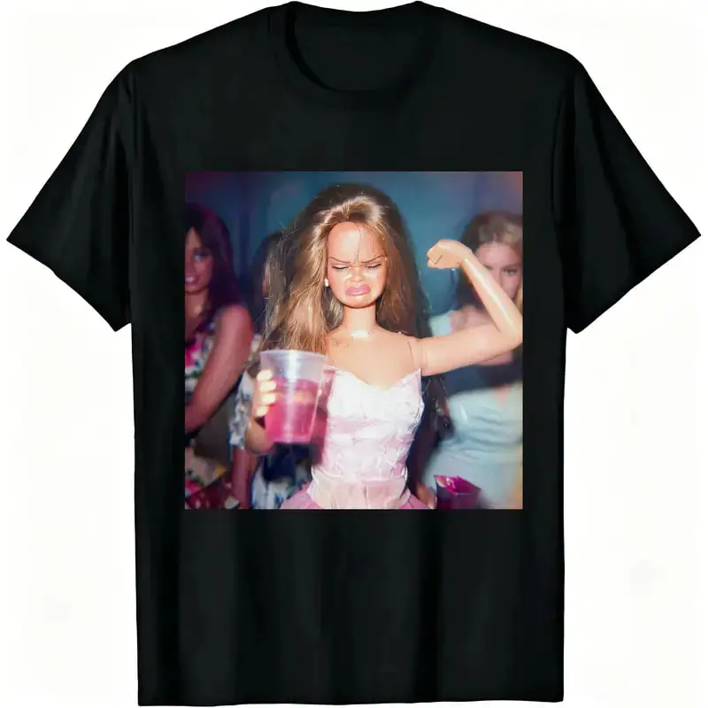 Doll Face Party Drinking POV Tee Sassy Angry Doll Graphic Top  Club & Rave Ready Streetwear Funny Viral Meme Tee for Edgy Fashion | TikTok Trending Doll Style | Casual Breathable Cotton Tee for Night Out