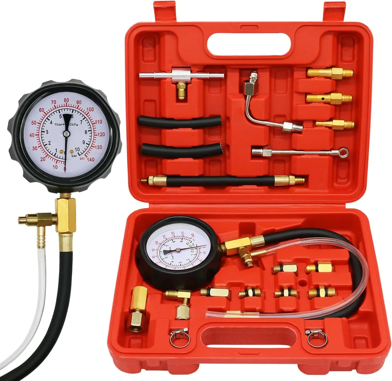 0-140PSI Fuel Injector Injection Pump Pressure Tester, Fuel Pressure Tester Kit, Universal Fuel Pump Pressure Tester Gasoline Car Truck Motorcycle Diagnostic