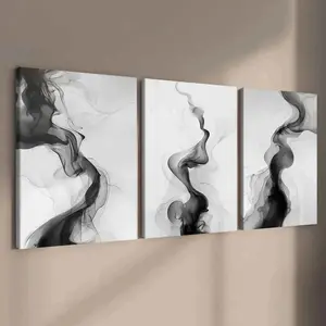 3-Piece Wood Frame Canvas Art Set, Modern Abstract Wall Decor, High-Definition Waterproof Posters, for Living Room & Hallway