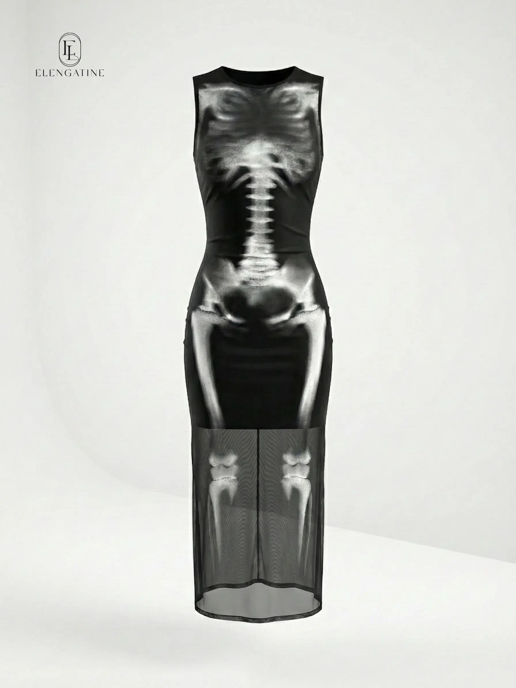 knee length dresses for ladies Trickz N' Treatz Sheer Mesh Skeleton Mini Dress