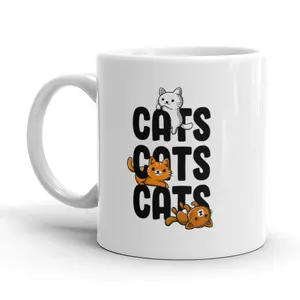 Cats Cats Cats Coffee Mug Funny Crazy Kitty Lover Ceramic Cup - 11oz Funny Coffee Mugs Ceramic Printed Drinkware Cup