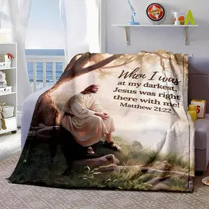 Jesus Faith Bible Verse Flannel Throw Blanket Christian Devotional Gift Lightweight Breathable All Season Comfy Bedding Aesthetic Room Decor Couch Sofa Travel Wrap Ultra Soft Cozy