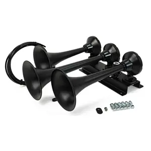 HornBlasters Flatlaw Train Horn | 12-Volt DC | 3-Chime Stealth Black Horn | Pre-Installed Air Valve | Includes 1/4" Air Line & Mounting Hardware | Vehicle Mounted Horn