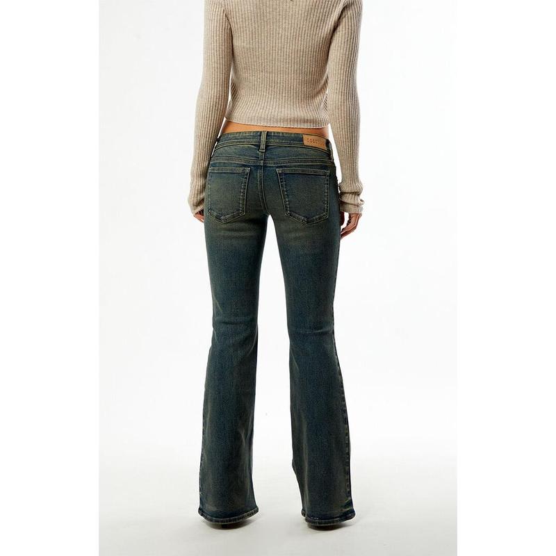 Pacsun Women's Alana Ultra Low Rise Flare Jeans Tinted Dark Blue