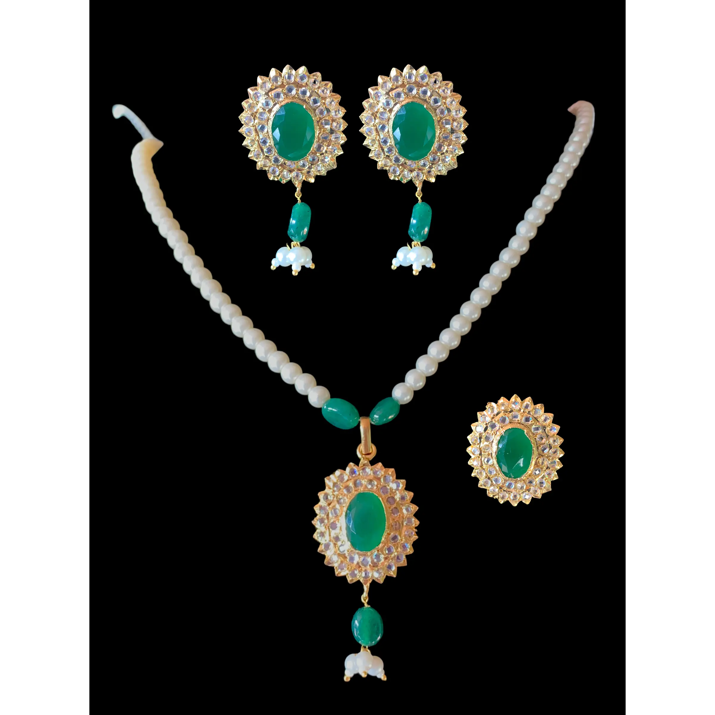 PS418 MEYAM Hyderabadi pendant set in green ( READY TO SHIP)