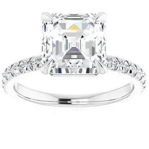 3 1/3Ct Asscher Cut & Diamond Engagement Ring in White, Yellow, or Rose Gold