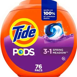 Tide PODS Liquid Laundry Detergent Soap Pacs, HE Compatible, Powerful 3-in-1 Clean in one Step, Built in Stain Removers, Spring Meadow Scent, 76 Count