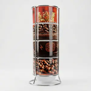 Shango Espresso Cup Set of 4 with Stand – Yoruba Orisha Art | Afro-Cuban Spiritual Coffee Gift, Thunder God Stackable Mugs