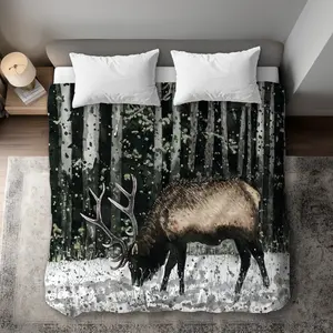 360 Stand King Size Duvet Cover - Caribou Forest Scene, Microfiber Face, Soft Fabric, Hygge Theme, King Size Bed Fit, Holiday Home Decor, Comfortable Duvet Covers, Motif Duvet Covers