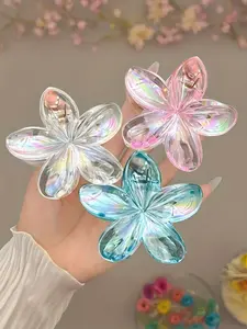 Transparent Flower Hair Clips Set of 3, Simple Fresh Daily High Ponytail Shark Clamps, Spring Summer Fashion Accessories