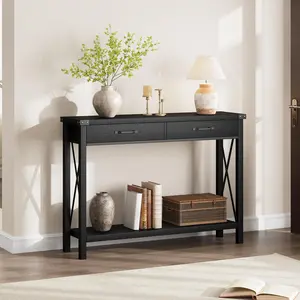 Wooden Entryway Table, Farmhouse Console Table with 2 Drawers, Sofa Table with Storage for Living Room, Hallway Foyer Table Home Furniture