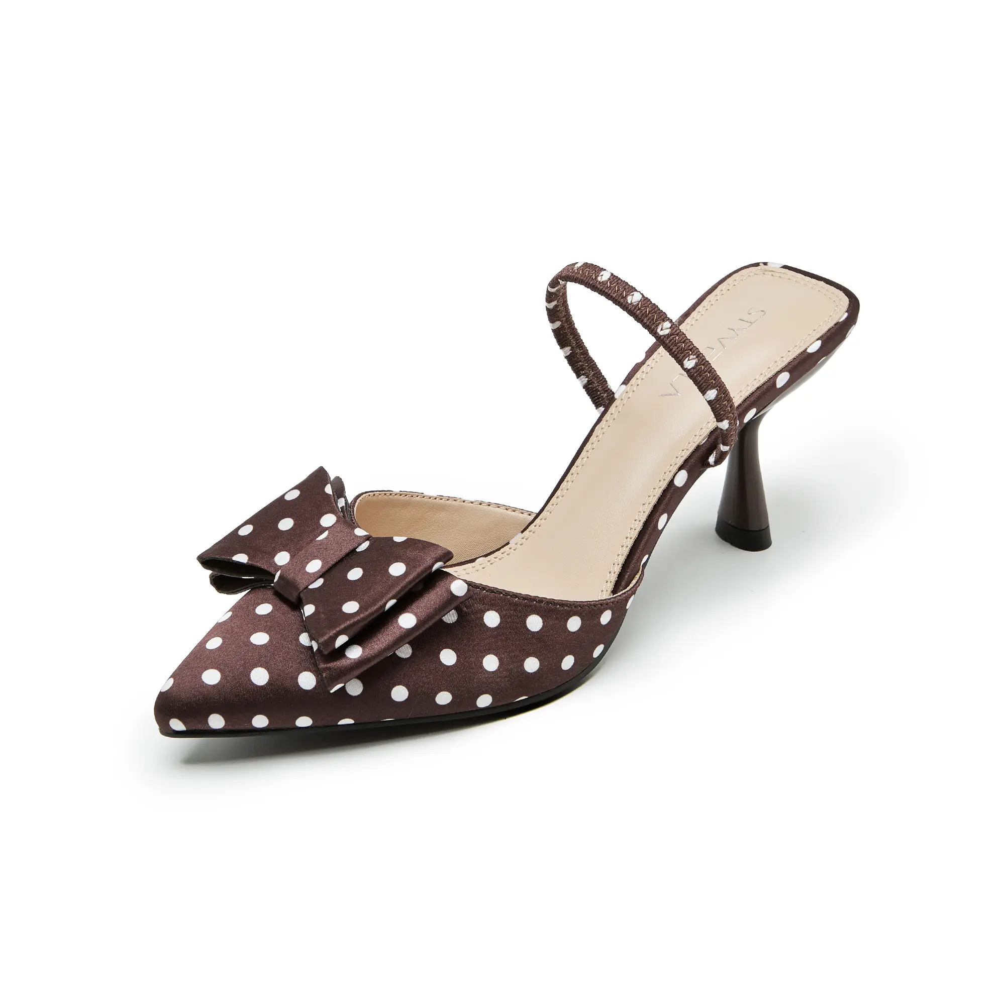 Women's Kitten Heel Slingback Polka Dot Pumps – Vintage Pointed Toe Low Heel Dress Summer Shoes for Girls & Women Closed Toe Slingback Heels Y2K Style 2.91 inches