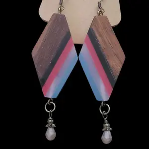 wood beaded dangle drop earrings