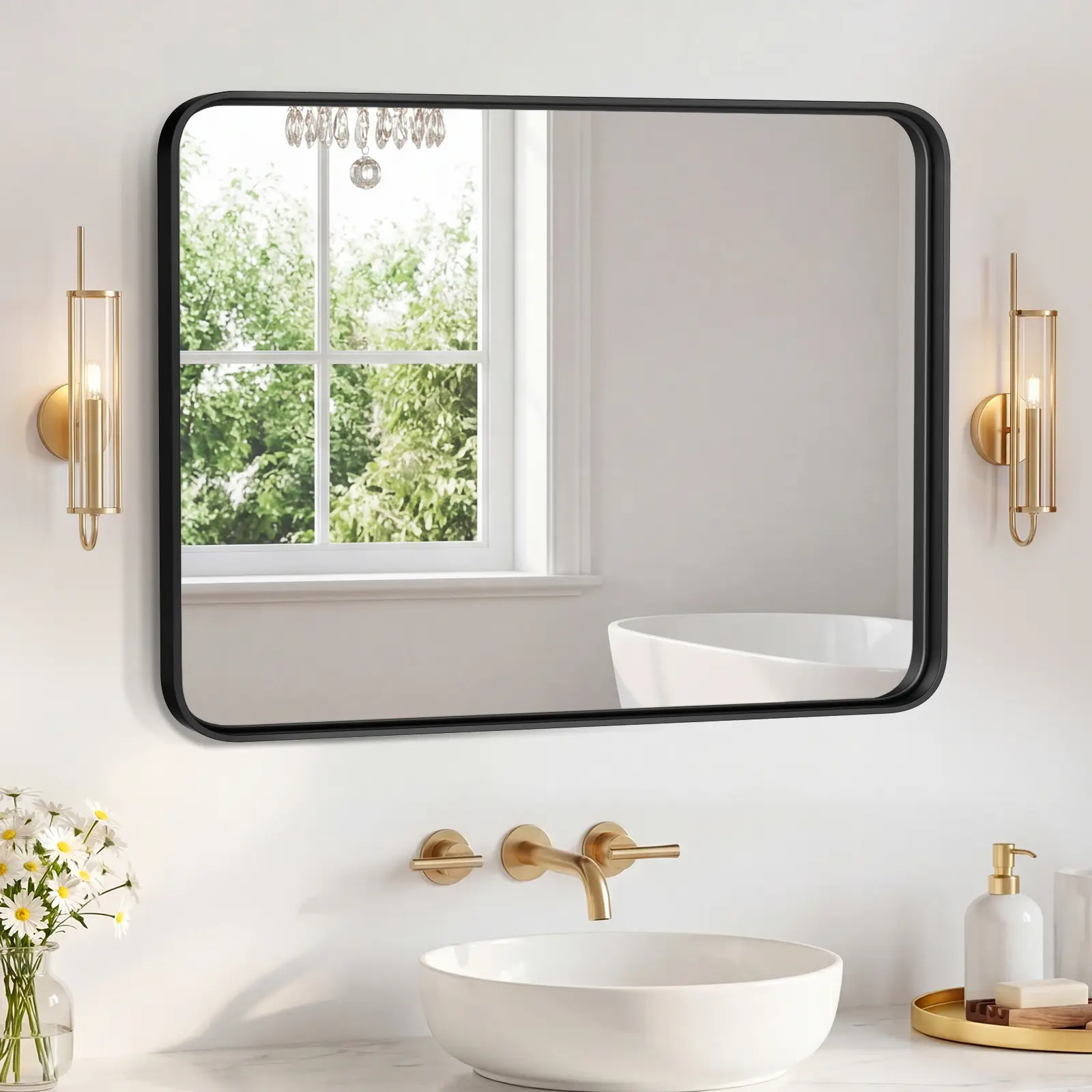 32*40" High Definition Bathroom Mirror with 4-Layer Float Technology, Metal Frame Wall Mirror Crystal Clear Distortion-Free, Shatter-Proof Tempered Glass for Vanity