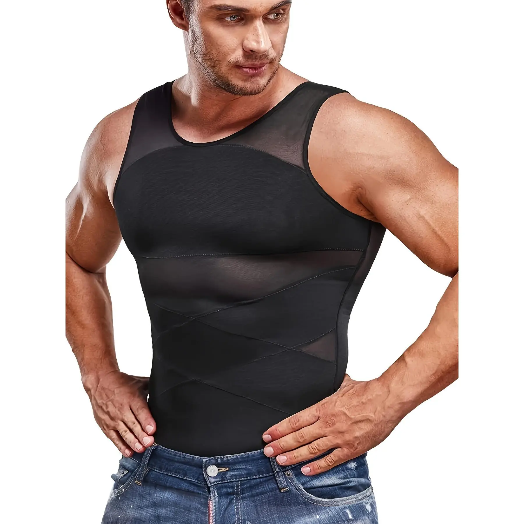 [Compression Body Shaper] Men's Compression Shirt - Body Shaper Slimming Vest Tight Tummy Underwear Tank Top