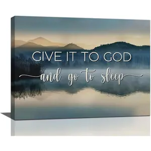 "Leave It to God and Sleep" Framed Pine Wooden Wall Art - Christian Inspirational Quote Print, Modern Home Decor, for Living Room, Bedroom