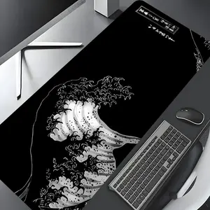 Vintage Black and White Japanese Wave Pattern Mouse Pad, Rectangle Gaming Mouse Pad, Non-slip Rubber Pad, Desktop Decoration for Home Office, Desk Accessories, Corporate Work Desk Accessories