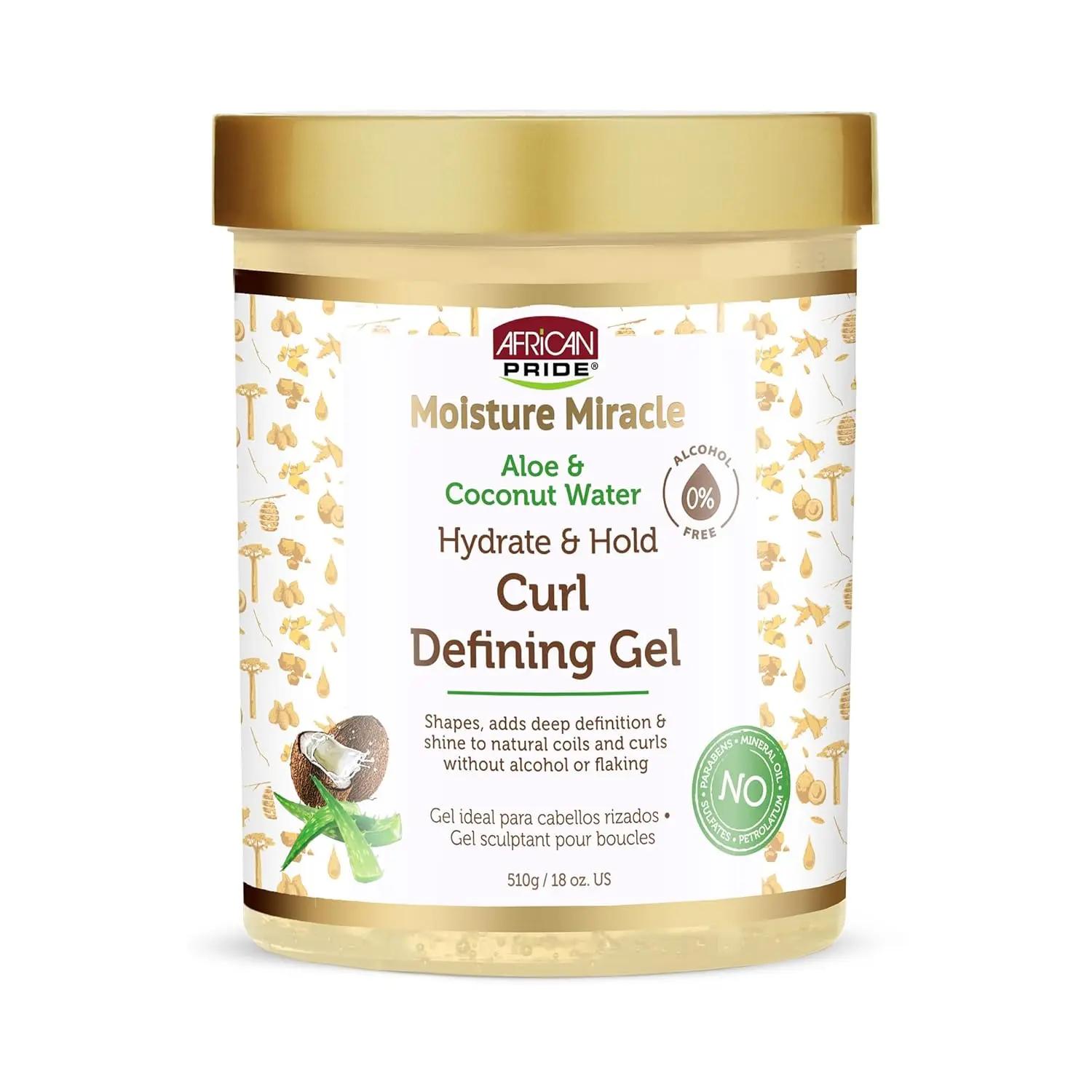 African Pride Moisture Miracle Hydrating Curl Defining Gel, 18oz, Unisex Curly & Coily Haircare with Coconut Water & Grapeseed Oil, Frizz Control, Flake-Free, Paraben-Free, Detangles, Supports Wash Routine