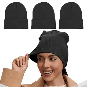 Pack of 3 Men's Solid Color Windproof and Warm Knitted Hat - Winter Folding Mouth Winter Hat, Suitable for Outdoor and Daily Wear,Cold Weather Gear, Casual Headwear,Unisex Beanie