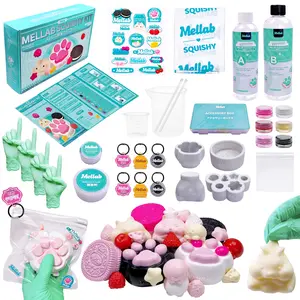 MELLAB Taba Squishy Making Kit , 18OZ Gel for creamy Fidget toy with Guided, molds: Cat Paw, Hamster, Biscuit, Strawberry, Star, Cherry, Cheese, Raspberry, Octopus Shapes,Gifts for Any Occasion