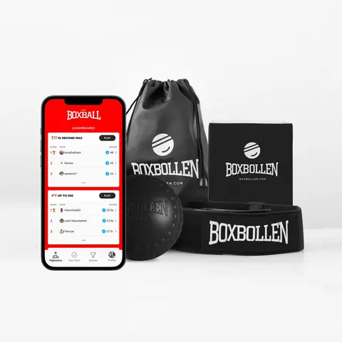 Boxbollen Original Black Boxing Reflex Ball with App - 1 Pack Boxing Equipment, Adjustable Strap, Adults MMA Gear, Used by Celebrities, Punch Workout Gym Accessory (Sports & Outdoor Fitness Gear)