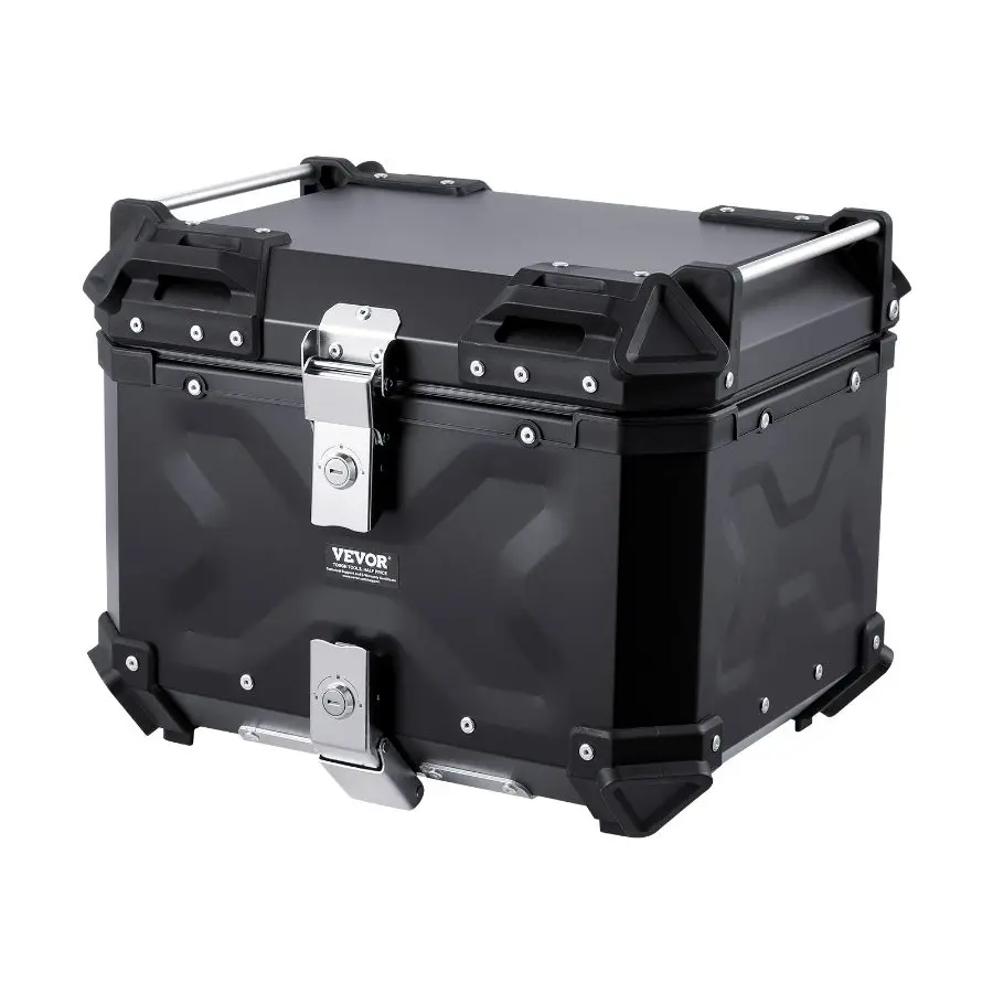 VEVOR Motorcycle Top Case, Universal Aluminum Alloy Motorbike Tail Box with Leather Lining, 55L Waterproof Detachable Motorcycle Top Box with Lock Back Cushion, Fit for 99 of Motorcycle Frames