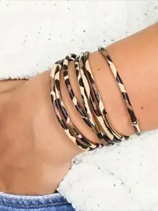 1pc Bohemian Leopard Print Wrap Bracelet with Golden Magnetic Clasp - Stackable Interlocking Design, All-Season Everyday & Formal Jewelry, Durable Strap, Versatile Layered Bracelet, Daily Wear Accessory, Trendy Stack Bangle